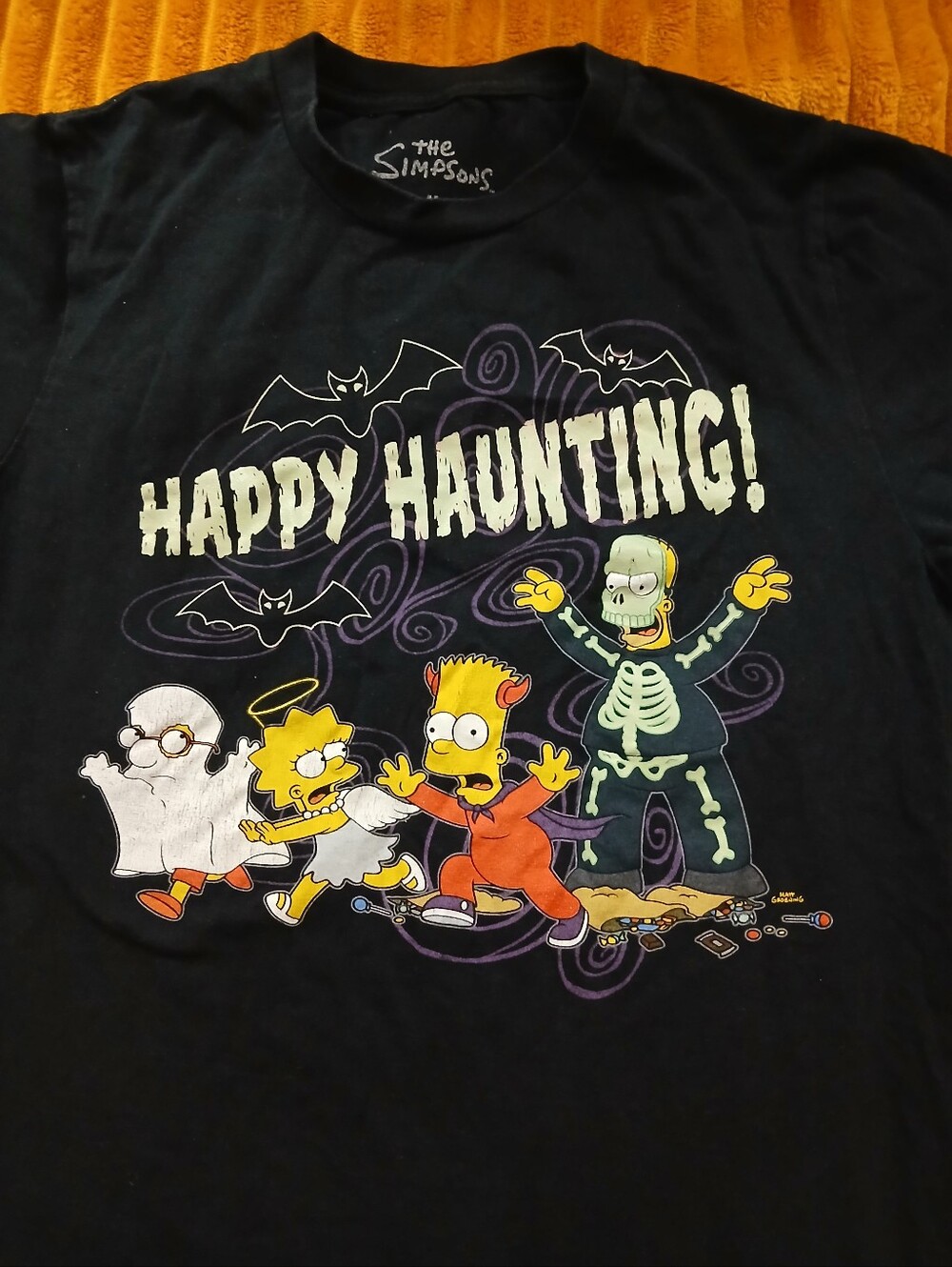 The Simpsons Happy Haunting Halloween T‑Shirt Size Med Graphic Tee Black Adult